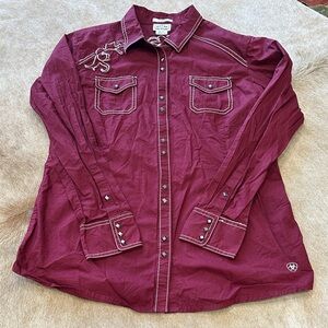 Ariat Maroon Embroidered Western Shirt
